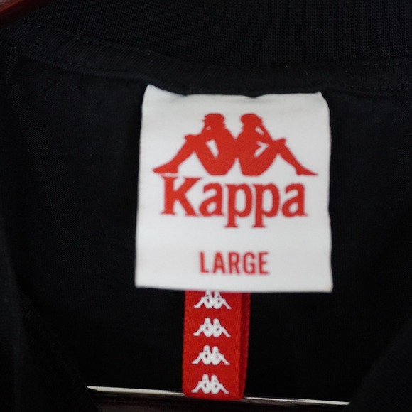 Kappa T-Shirt Black Large Iconic Logo Tee‎ Striped Sleeve Athleisure Casual - Picture 5 of 8